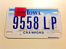 IOWA MOTORCYCLE LICENSE PLATE / TAG  9558 LP  CRAWFORD
