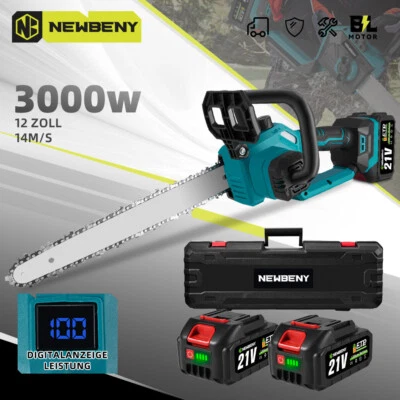 NEWBENY 12 Zoll Elektro Kettensäge Akku Motorsäge Baumsäge Mit 21V Akkus Für Makita 18V
