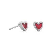 Authentic 925 Sterling Silver4.5mm Small Red Enamel Heart Stud Earrings
