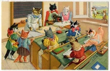 Mainzer - Eugen Hartung Cats Postcard 4675 - Copyright Kunzli - Sewing Lesson
