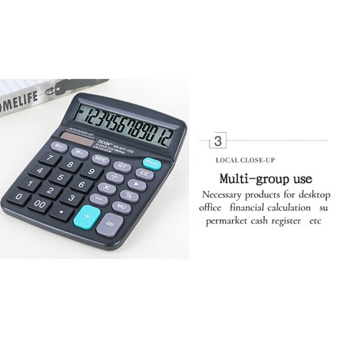 12 Digits Electronic Calculator Solar Calculator Dual Power Desktop Calculators - Picture 12 of 14