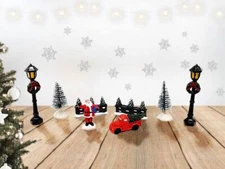 Wizardi Christmas Trees and Santa. Christmas Village Set F07M4-36-WS004