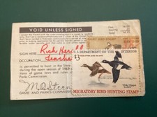 ICOLLECTZONE US RW36 Duck stamp 1969 & Nebraska Hunting stamp on license fresh