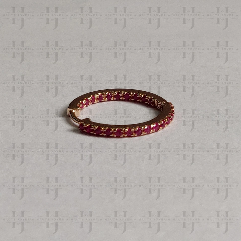 Solid 14k Rose Gold 18 mm Inside-Out Natural Ruby Hoop Earrings Fine Jewelry - Image 4 of 4