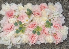 Wedding Artificial Silk Flower Wall Panel Backdrop Rose Pink White 16 X 24 Inch