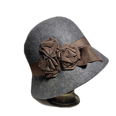 Hat Attack Bucket Hat Womens 100%Wool Hat Grosgrain Ribbon Rosettes Winter