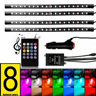 FICBOX Car LED Strip Lights, 8 Color 72 LED Multicolor Music Car Interior Light