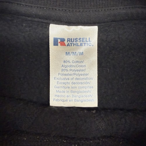 Vintage Russell Athletic Black Blank Sweatshirt 90s Men’s MEDIUM *SMALL HOLE - Picture 4 of 8