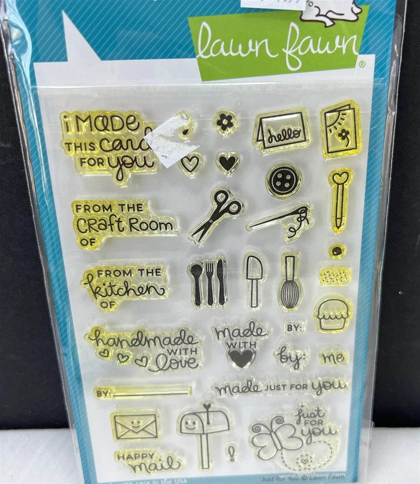Lawn Fawn LET'S BOKEH Sentiments Handmade Just For You Rubber Stamps Lot - Image 2 of 2