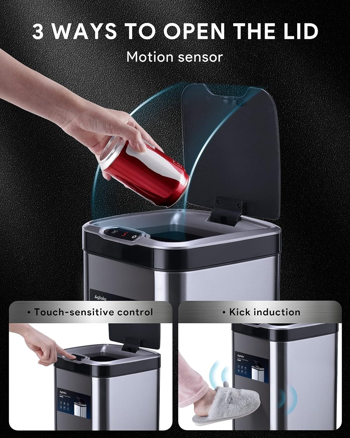 Aglaia Kitchen Trash Can, 8 Gallon Automatic Trash Can with Lid, Motion