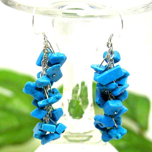 Pendiente colgante de uva azul natural turquesa para mujer plata S925 gancho - Imagen 6 de 32