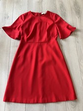 Loft Red Bell Short Sleeve Fit & Flare Dress Sz 9