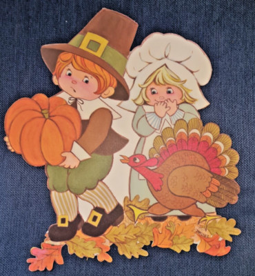VINTAGE Die Cut Thanksgiving Pilgrims Turkey/Pumpkin/Fall/Autumn Decor ...