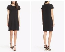 CHELSEA28 Black Stretch Crepe Short Sleeve Shift LBD Zip Dress S = 4/6 Nordstrom