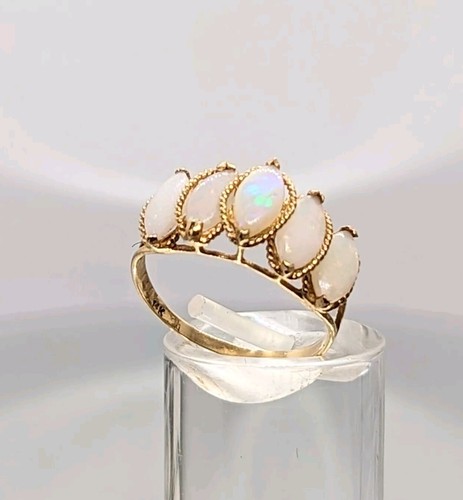 14ct, 585 Yellow Gold 2.0ct Marquise Fiery Opal Cluster Cocktail Ring. Size N1/2 - Picture 3 of 20