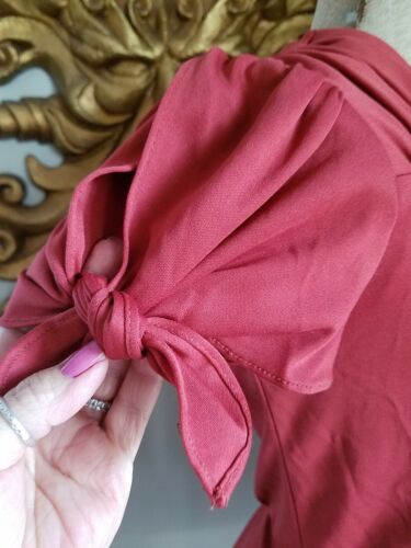 vtg 70's 30's CINNAMON PUFF TIE SLEEVE PEPLUM RUCHE JERSEY DISCO TOP TUNIC S M - Picture 3 of 7