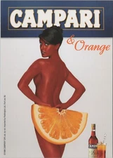 Campari & Orange Giant Woman Holds Orange Slice Like Fan Promotional postcard RC