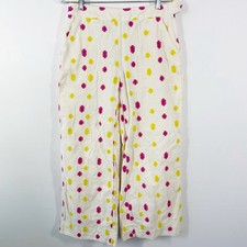 Anthropologie Ivory Wide Leg Embroidered Clip Dot Pants Size 2 Casual Boho