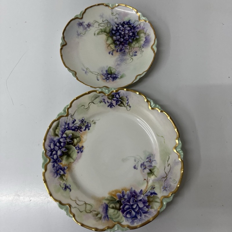 Antique Haviland Limoges France Hand Painted Purple Flowers Rimmed Plates