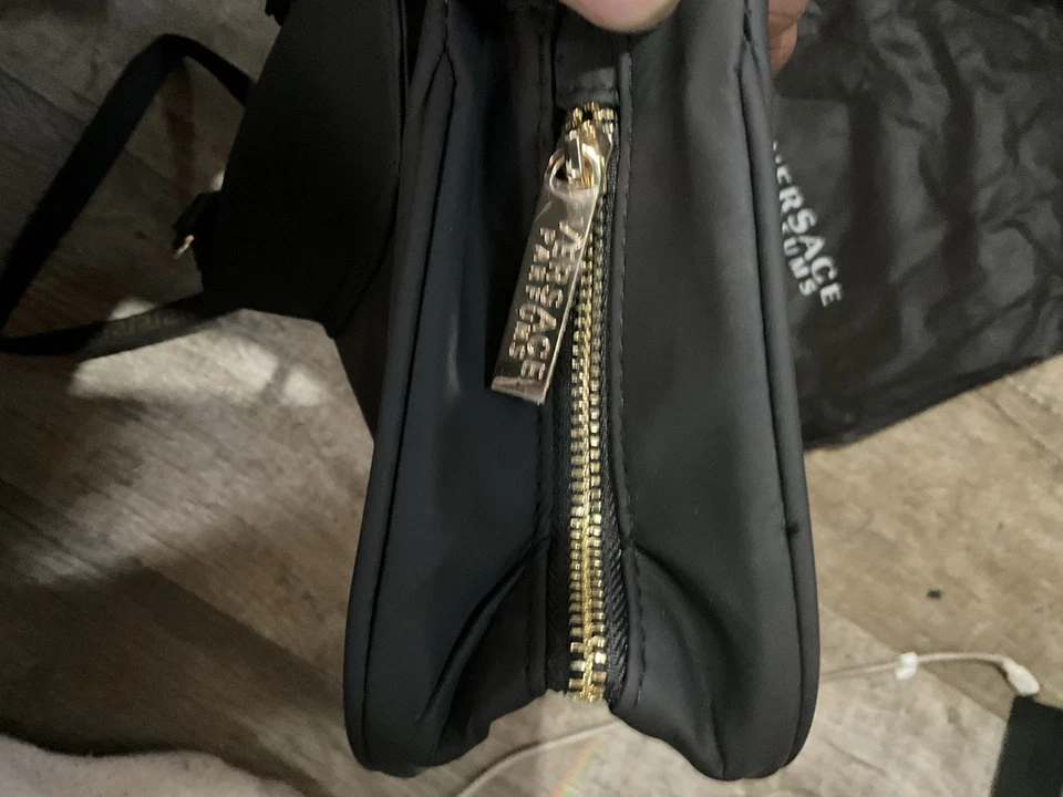 Versace Parfums Black Crossbody Bag with Gold Accent Strap - Image 3 of 4