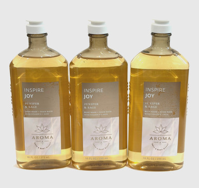 3x Bath & Body Works Aroma Inspire joy Juniper & Sage Body Wash Foam Bath 10 oz
