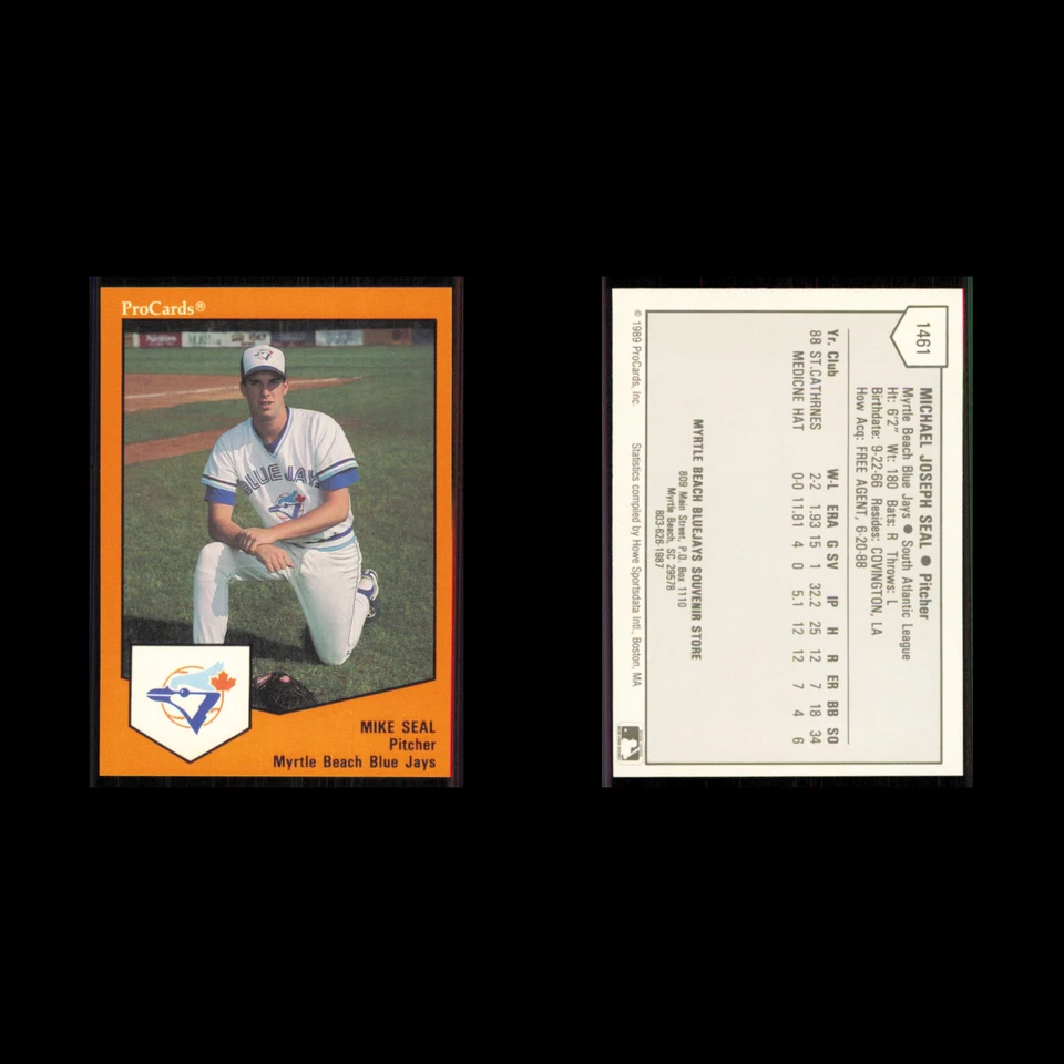 Mike Seal #1461 1989 ProCards Minor League Team Sets Myrtle Beach Blue Jays Card Foto 3 de 3