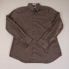 Express Button Up Shirt Men's Size Large 16-16.5 L Fitted Stretch Brown Flaws