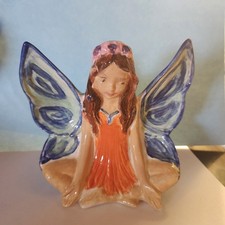 Vintage Handpainted Glazed Ceramic Garden Fairy