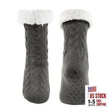 Slipper Socks for Women with Grippers Non Slip Fuzzy Grip Winter Warm Grey