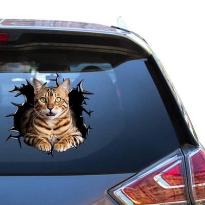 Bengal Cat Car Window Decal 3D Cracked Glass Exotic Cat Sticker