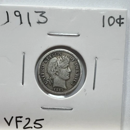 1913 VF Barber Dime. Nice Looking Coin. “LIBERTY” Readable.
