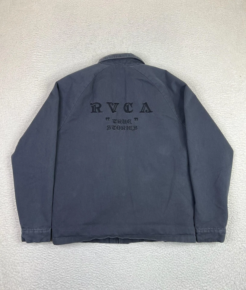 RVCA Jacket Mens Medium Charcoal Gray True Stories Embroidered Chore Workwear - Image 2 of 4