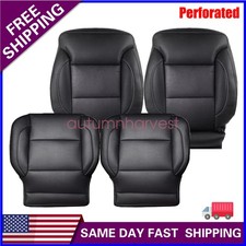For 2014-2019 Chevy Silverado Driver Passenger Perf Leather Seat Cover Black