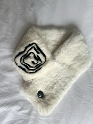 CHANEL Used CC Logos Fur Scarf Muffler Neck Warmer 100% Rabbit