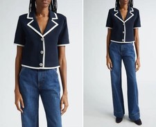 NEW AUTH Veronica Beard Stovall Contrast Detail Crop Knit Jacket