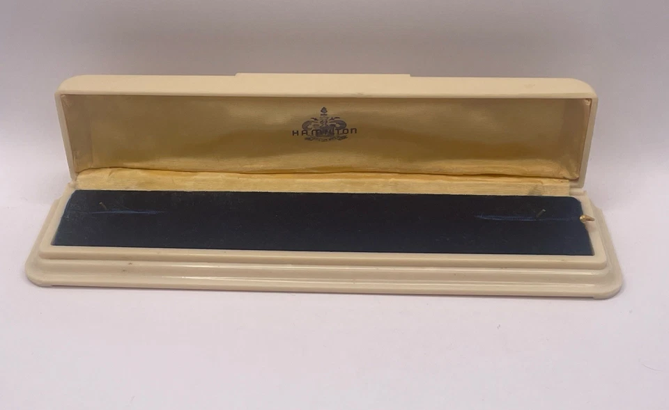 Vintage Hamilton 8 3/8” Long Celluloid Watch Presentation Box Case W/Blue Velvet - Image 3 of 4