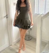 Khaki Green Frilled Skirt Dress, Size 8. PLT