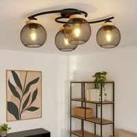 Deckenlampe Deckenleuchte Esszimmerlampe Geflecht Kugel Schwarz 4 Flammig L 60Cm