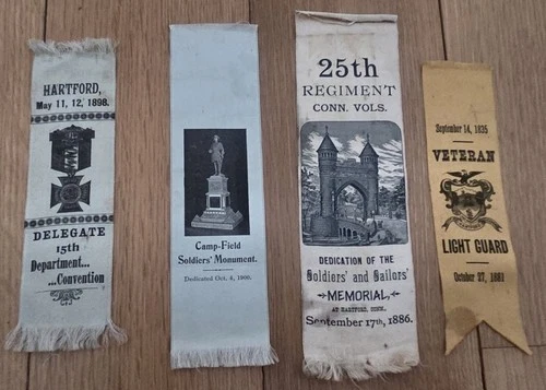 1881, 1886, 1898, 1900 GAR Ribbons Connecticut