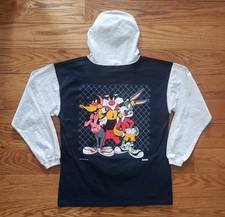 Vintage Looney Tunes T Shirt Hoodie Bugs Daffy Sylvester 90s Jostens Size Large