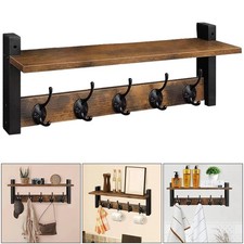 1set Wall Mounted Coat Racks 5 Hooks Rack Shelf Vintage Hanger with Hanging Rail