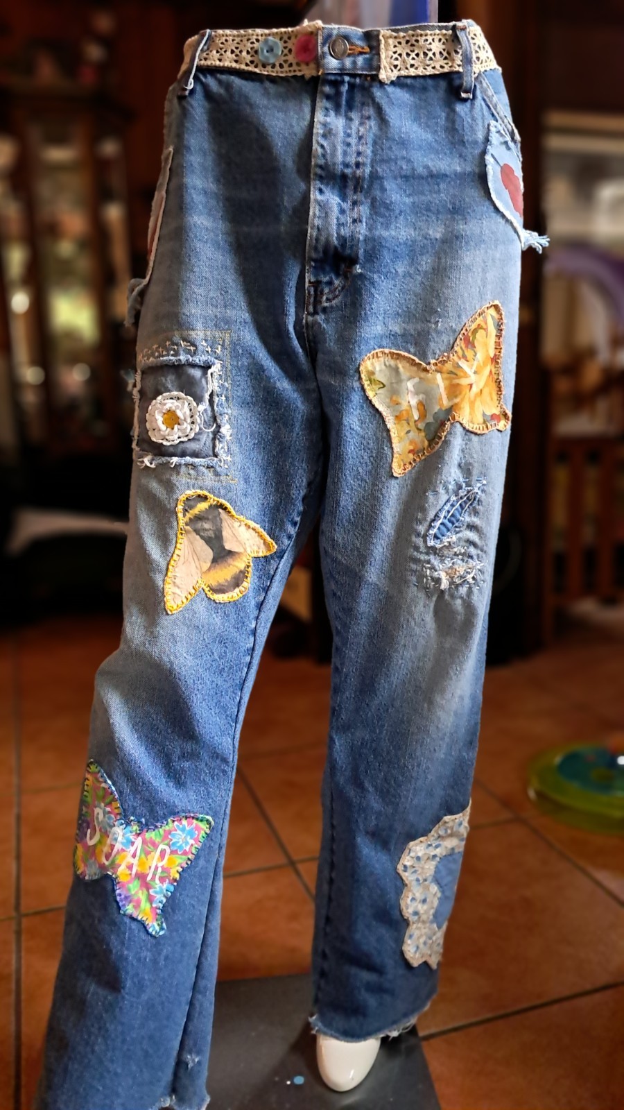 Upcycled  OOAK Reworked Boho   Patchwork Boyfrien… - image 5