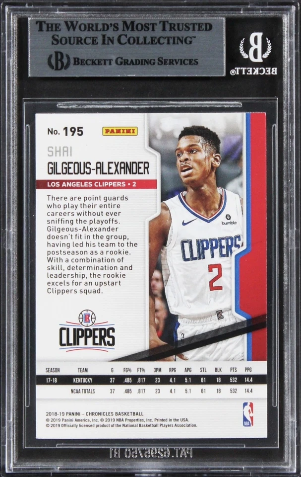 Tarjeta de novato firmada por Shai Gilgeous-Alexander 2018 Panini Chronicles #195 losa BAS Foto 2 de 2