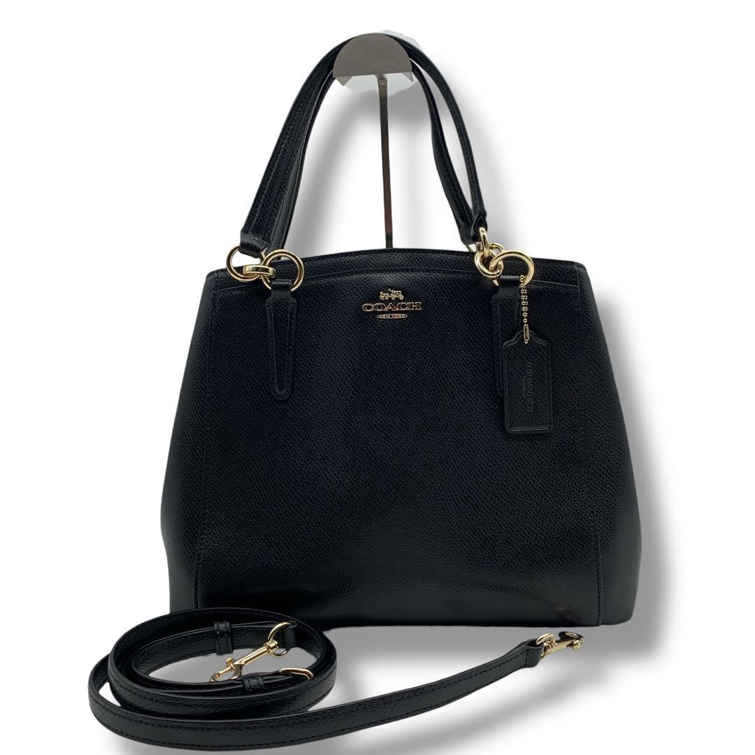 Authentic Coach Navy Leather Shoulder Tote Bag 22x30x11cm