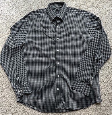 Men s Saks Fifth Avenue Black Check Button Down Shirt Size L
