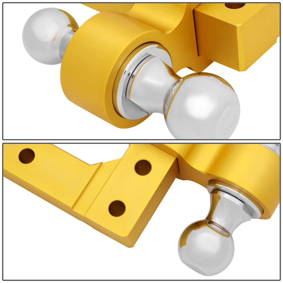Aluminum Dual Ball 6" Drop/Rise Adjustable Trailer Tow Hitch 2" Receiver Gold - Image 4 of 4