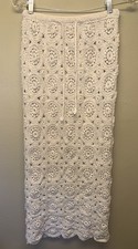 Solitaire Maxi Skirt Crochet Lace Beige Lined Small Pull On Cottage Core Grandma