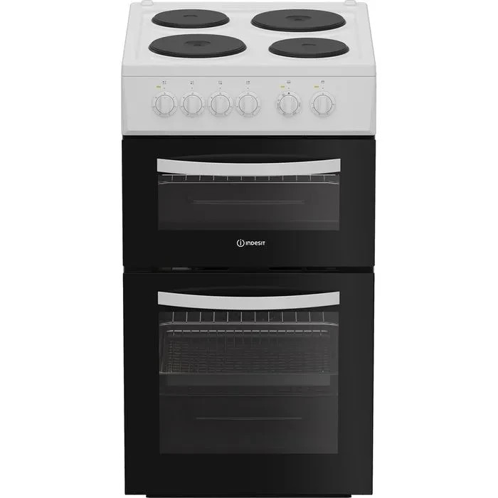 Indesit ITE5EMW 50cm Electric Cooker, Electric Oven, Grill, 4 Solid Plate Hob