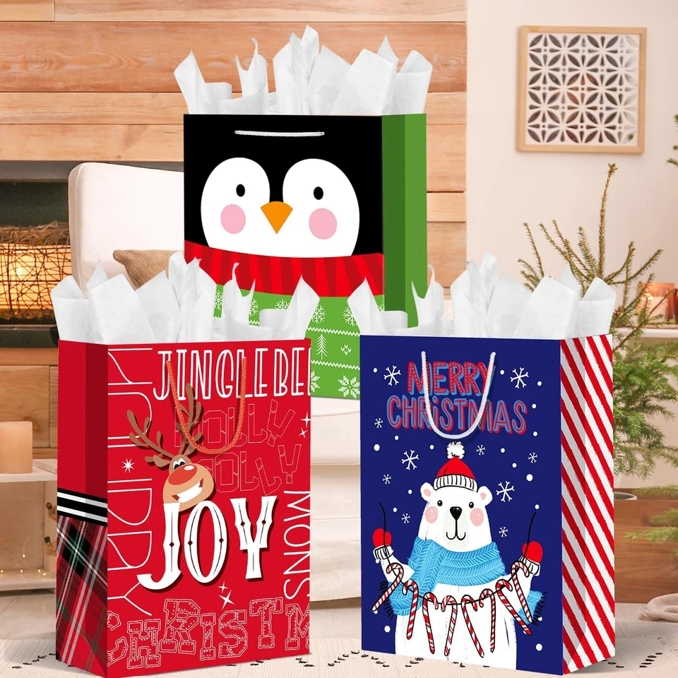 Pack de 24 tamaños surtidos con 24 etiquetas de regalo, bolsas de papel de Navidad con asa, 6 jum Foto 3 de 4