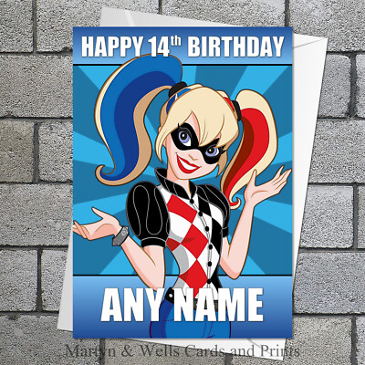 Harley Quinn birthday card: DC Girls. 5x7 inches. Personalised, plus ...